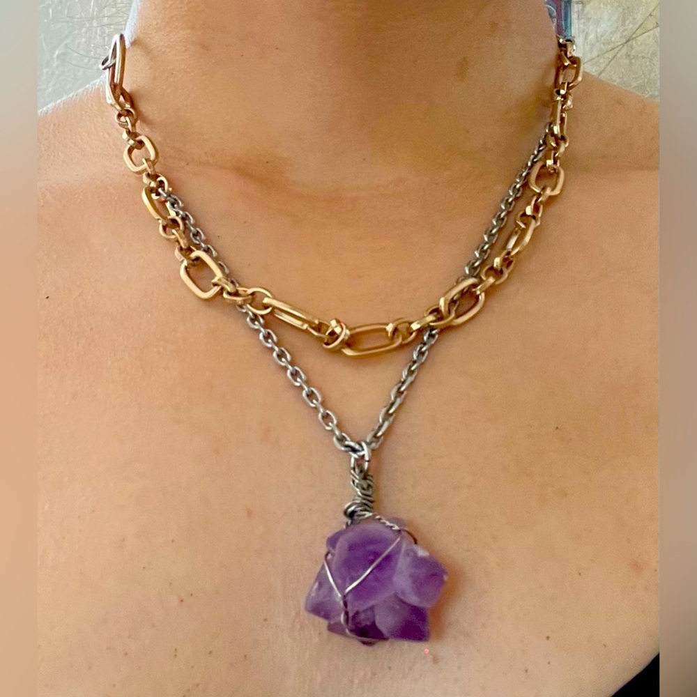 ZARA Gold and Silver chain Purple Crystal necklace